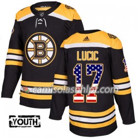 Camisola Boston Bruins Milan Lucic 17 Adidas 2017-2018 Preto USA Flag Fashion Authentic - Criança